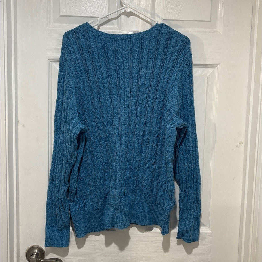 ST. JOHN’S BAY Blue Cable-Knit V-Neck Plus Size Sweater - Picture 3 of 8